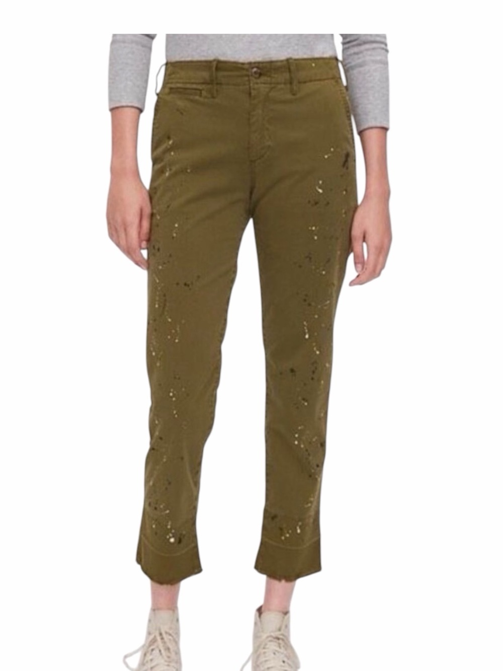 NWT Gap Straight Khaki High Rise Paint Splatter Crop Jeans Size 4 Petite